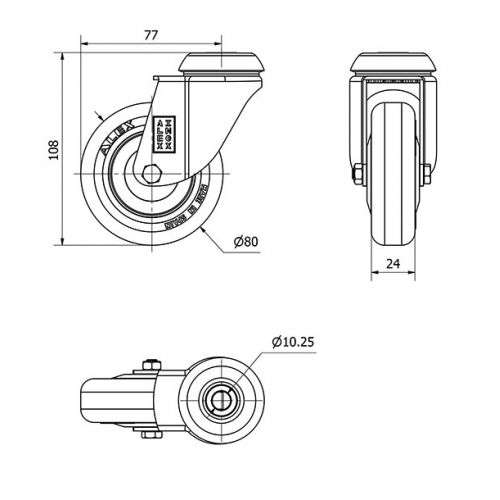 R.GIR.AGUJERO M10 INOX.20BHI80CP-PPI POLIAMIX-POLIUR.ROJO EJE LISO