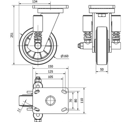 R.GIR.PLACA 10HLSE160-DEB SUSPENSION GOMA NEGRA ELASTICA EJE BOLAS