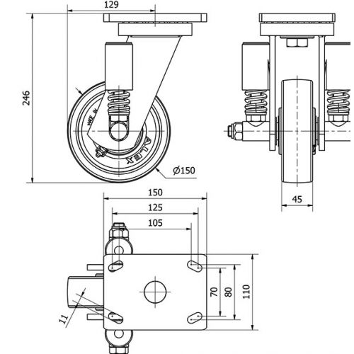 R.GIR.PLACA 10HLSE150-FTB SUSPENSION NYLON BLANCO EXTRAF.EJE BOLAS