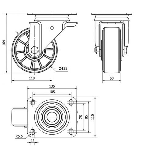 R.GIR.PLACA 111-125-1 ALUMINIO-GOMA NEGRA ELASTICA EJE BOLAS