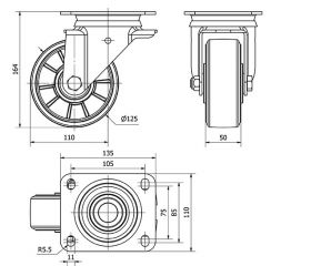 R.GIR.PLACA 111-125-1 ALUMINIO-GOMA NEGRA ELASTICA EJE BOLAS