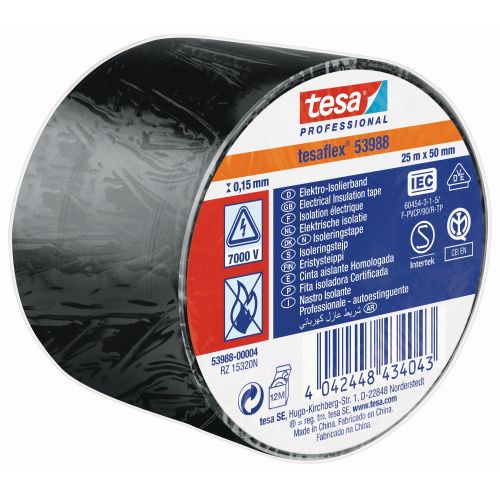 tesa 53988 Cinta Aislante Homologada 25m x 50mm Negro