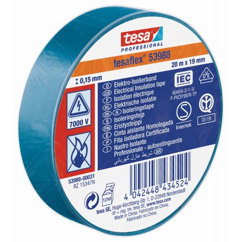 tesa 53988 Cinta Aislante Homologada 20m x 19mm Azul