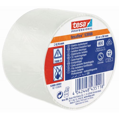 tesa 53988 Cinta Aislante Homologada 25m x 50mm Blanco