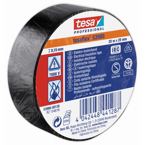 tesa 53988 Cinta Aislante Homologada 25m x 25mm Negro