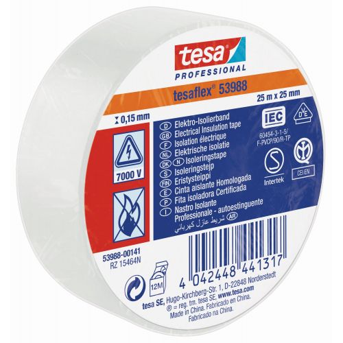 tesa 53988 Cinta Aislante Homologada 25m x 25mm Blanco