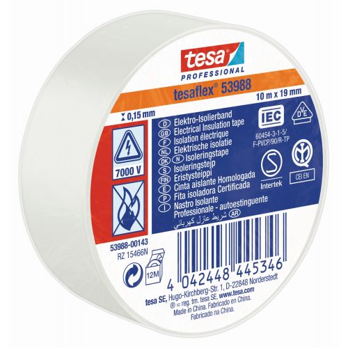 tesa 53988 Cinta Aislante Homologada 10m x 19mm Blanco