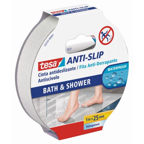 tesa Cinta Antideslizante Baño Y Ducha 5m x 25mm Transp.