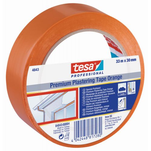 tesa 4843 Cinta de revoco Premium 33m x 30mm Naranja