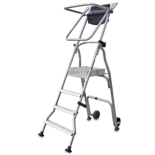 Escalera Plegable con amplia plataforma regulable en altura y rueda