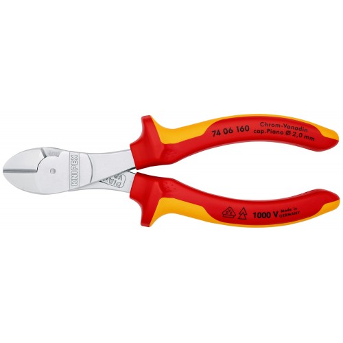 Knipex Alicate de corte diagonal de fuerza con mangos bicomponentes aislados 160 mm