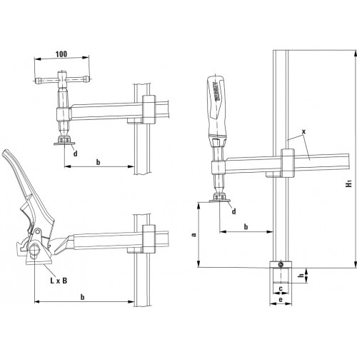 Bessey Mordaza alcance variable para bancos y mesas de soldadura TWV16-20-15K