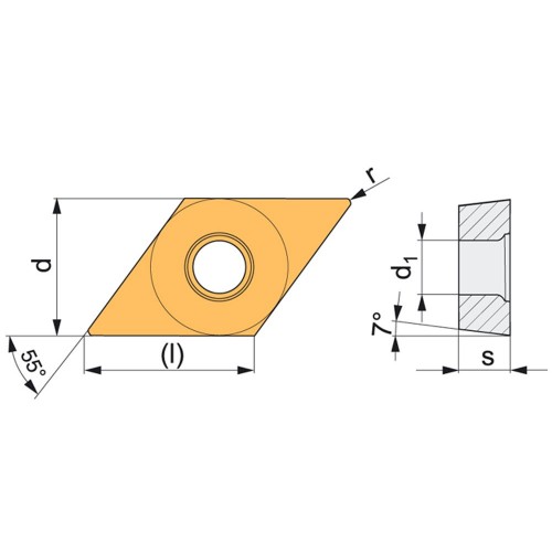 REF. 8515 PLAQUITA INTERCAMBIABLE TORNEADO DCGT 55º POSITIVA ALUMINIO