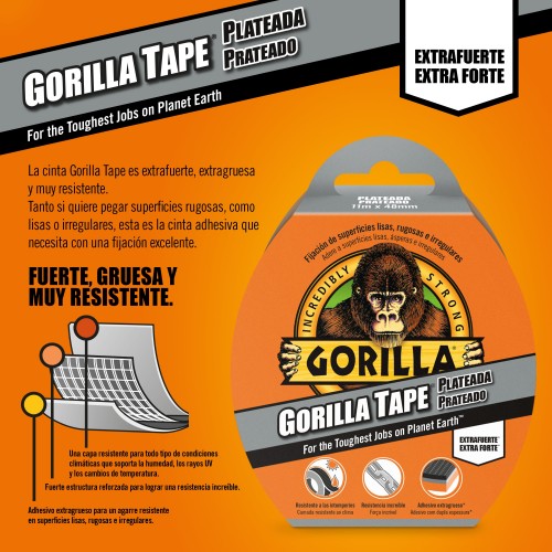 CINTA AMERICANA REFORZADA GORILLA TAPE PLATA 32 M x 48 mm