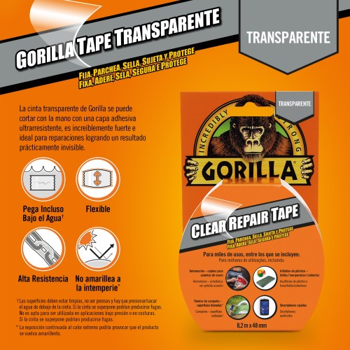 CINTA TRANSPARENTE GORILLA CLEAR REPAIR 8,02 M X 48 mm