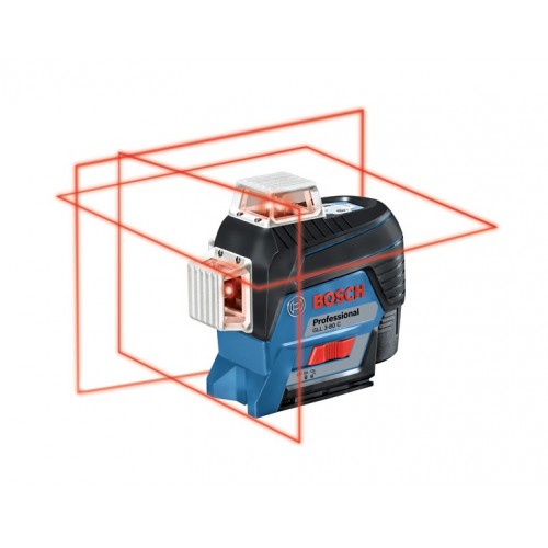 Bosch Professional Sistema 12V Nivel Láser GLL 3-80 C (1 batería 12V + cargador, láser rojo, interior, conexión Bluetooth, alcance hasta 30 m, soporte universal BM1, en L-BOXX)