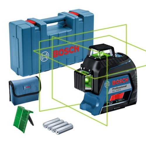 Bosch Professional Nivel láser GLL 3-80 G (láser verde, interior, alcance: hasta 30m, 4 pilas AA, maletín)