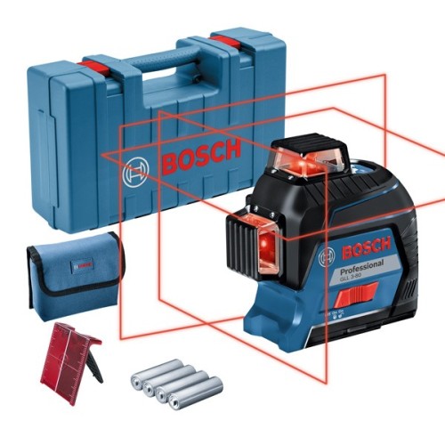 Bosch Professional Nivel láser GLL 3-80 (láser rojo, interior, alcance: hasta 30m, 4 pilas AA, maletín)