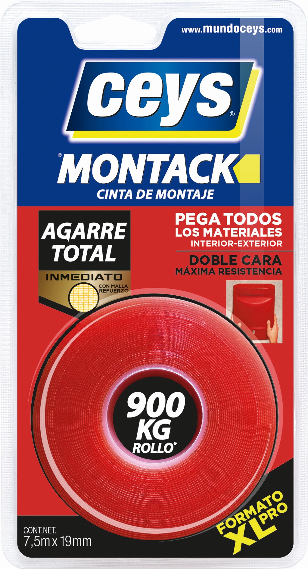 ceys - Montack a.t - Rojo Transaparente - Cinta blister 2,5 M x 19