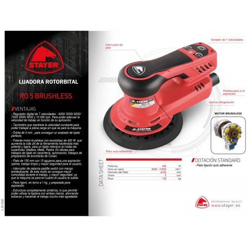 Lijadora rotorbital BRUSHLESS PROFESIONAL RO 5 BRUSHLESS