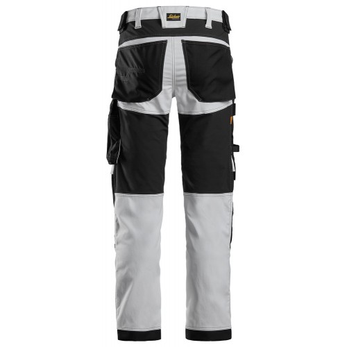 6341 Pantalones largos de trabajo elásticos AllroundWork Slim Fit color blanco/ negro