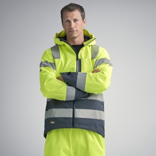 1330 Chaqueta impermeable de alta visibilidad clase 3 AllroundWork amarillo/ azul marino