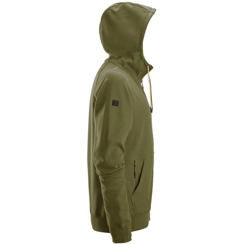 2895 Sudadera con capucha, cremallera completa y logo verde khaki