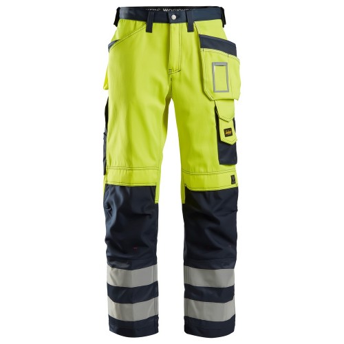 3233 Pantalones largos de trabajo de alta visibilidad clase 2 con bolsillos flotantes amarillo-azul marino talla 50