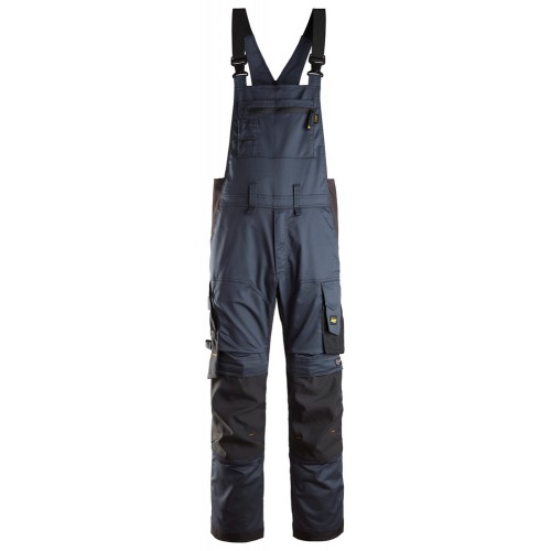 6051 Pantalones elástcos con peto y tirantes AllroundWork azul marino-negro talla 146