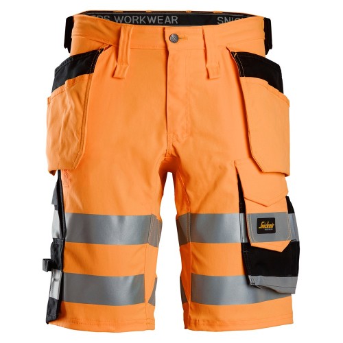 6135 Pantalones cortos de trabajo elásticos de alta visibilidad clase 1 con bolsillos flotantes naranja-negro talla 62