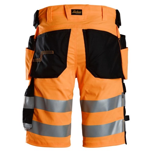 6135 Pantalones cortos de trabajo elásticos de alta visibilidad clase 1 con bolsillos flotantes naranja-negro