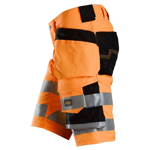 6135 Pantalones cortos de trabajo elásticos de alta visibilidad clase 1 con bolsillos flotantes naranja-negro