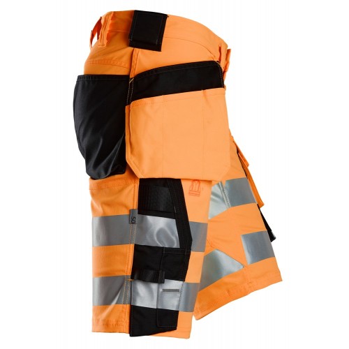 6135 Pantalones cortos de trabajo elásticos de alta visibilidad clase 1 con bolsillos flotantes naranja-negro