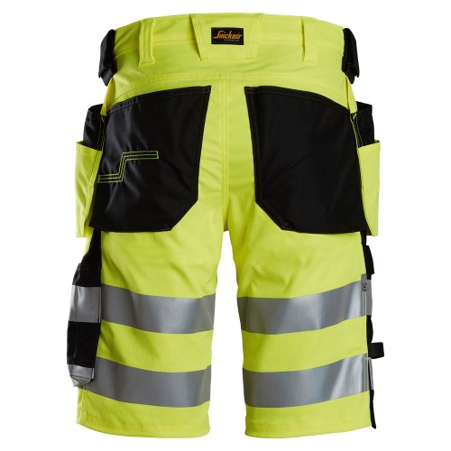 6135 Pantalones cortos de trabajo elásticos de alta visibilidad clase 1 con bolsillos flotantes amarillo-negro