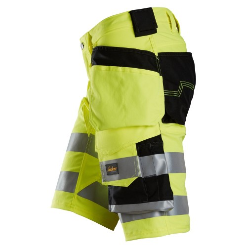 6135 Pantalones cortos de trabajo elásticos de alta visibilidad clase 1 con bolsillos flotantes amarillo-negro