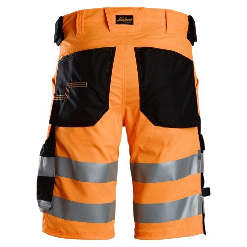 6136 Pantalones cortos de trabajo elásticos de alta visibilidad clase 1 naranja-negro