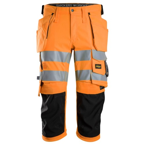 6138 Pantalones pirata de trabajo elásticos de alta visibilidad clase 1/2 con bolsillos flotantes naranja-negro talla 56