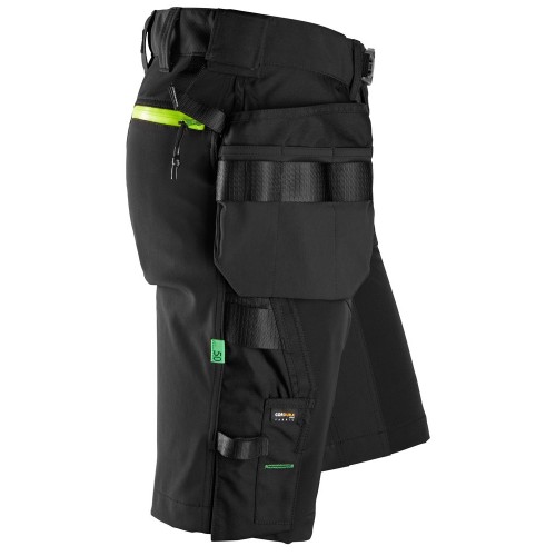 6140 Pantalones cortos de trabajo elásticos FlexiWork Softshell con bolsillos flotantes negro/ amarillo neon