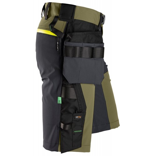 6140 Pantalones cortos de trabajo elásticos FlexiWork Softshell con bolsillos flotantes verde kaki/ gris acero