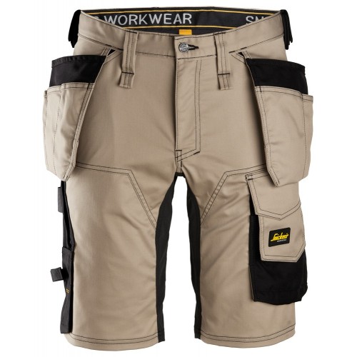 6141 Pantalones cortos de trabajo elásticos con bolsillos flotantes AllroundWork beige-negro talla 56