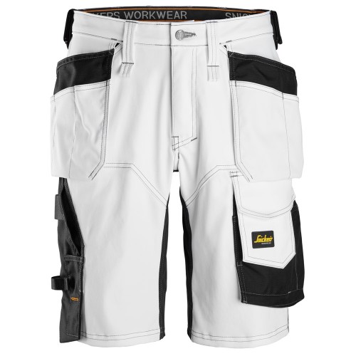6151 Pantalones cortos de trabajo elásticos de ajuste holgado con bolsillos flotantes AllroundWork blanco-negro talla 48