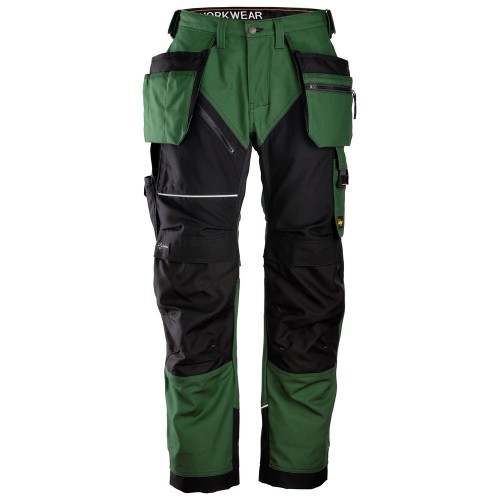 6214 Pantalones largos de trabajo con bolsillos flotantes Canvas+ RuffWork verde forestal-negro talla 56