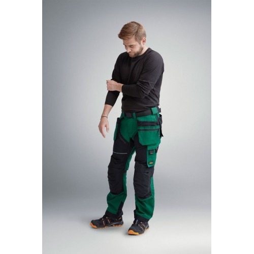 6214 Pantalones largos de trabajo con bolsillos flotantes Canvas+ RuffWork verde forestal-negro