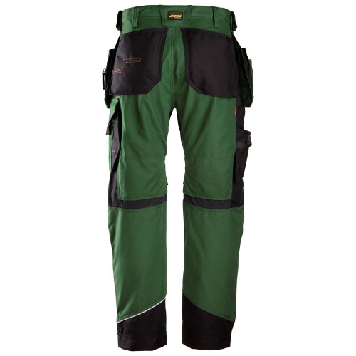 6214 Pantalones largos de trabajo con bolsillos flotantes Canvas+ RuffWork verde forestal-negro