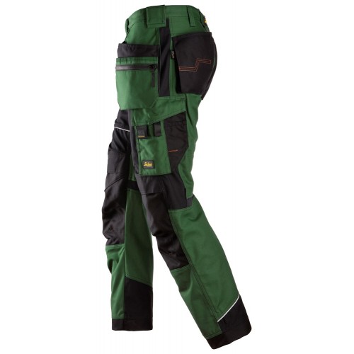 6214 Pantalones largos de trabajo con bolsillos flotantes Canvas+ RuffWork verde forestal-negro