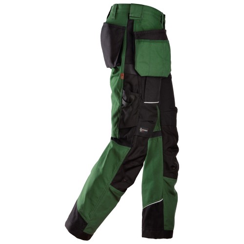 6214 Pantalones largos de trabajo con bolsillos flotantes Canvas+ RuffWork verde forestal-negro