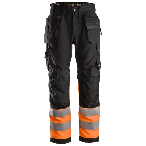 6233 Pantalones largos de trabajo de alta visibilidad clase 1 con bolsillos flotantes AllroundWork negro-naranja talla 46