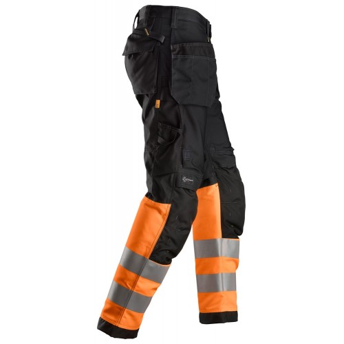 6233 Pantalones largos de trabajo de alta visibilidad clase 1 con bolsillos flotantes AllroundWork negro-naranja