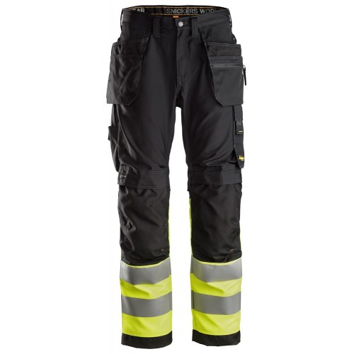 6233 Pantalones largos de trabajo de alta visibilidad clase 1 con bolsillos flotantes AllroundWork negro-amarillo talla 152