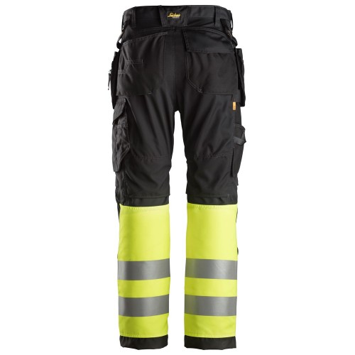 6233 Pantalones largos de trabajo de alta visibilidad clase 1 con bolsillos flotantes AllroundWork negro-amarillo